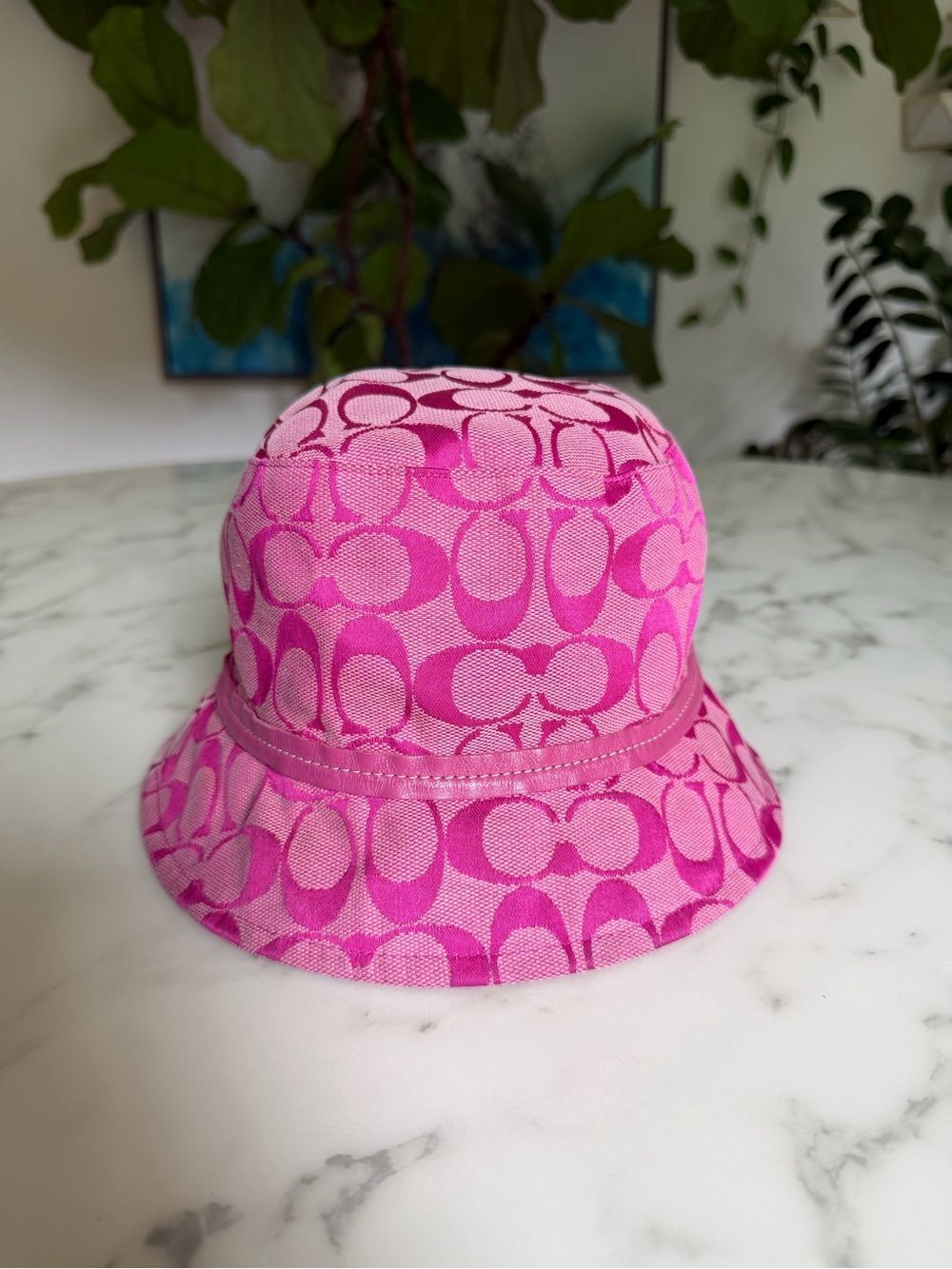 Coach Vintage Y2K Signature Jacquard Canvas Bucket Hat Magenta Hot Pink P/S